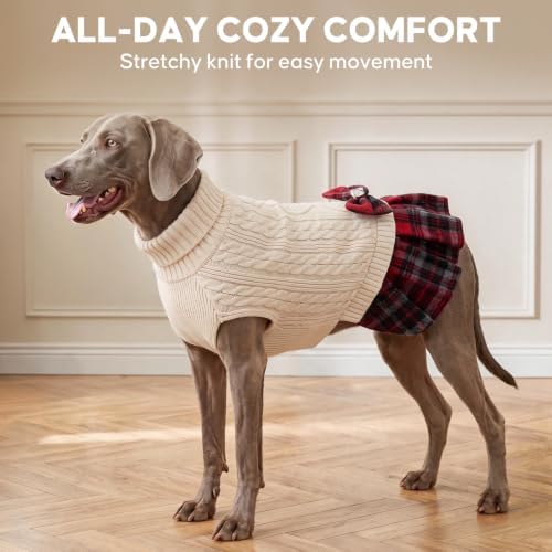 KYEESE Dog Sweater Dress for Medium Large Dogs Turtleneck Thick Knit