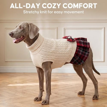 KYEESE Dog Sweater Dress for Medium Large Dogs Turtleneck Thick Knit