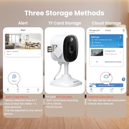 AOQEE Wired 2K Indoor Camera for Pet/Baby/Elderly, Human Detection, C1 1Pcs