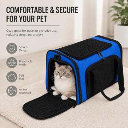 Pet Carrier for Cats and Dogs Up to 15 lb, Sapphire Blue, Medium