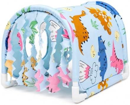 Guinea Pig Hideout Tunnel House, Blue Animal Print Small Animal Hideaway Bed with Curtains, Soft Fabric Cover and PVC Frame for Guinea Pigs, Hamsters, Hedgehogs and Small Pets