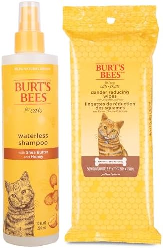 Burt's Bees for Pets Cats Grooming Bundle: Waterless Cat Shampoo with Apple & Honey, Naturally Derived Ingredients, 10oz & Cat Dander Reducing Wipes, 50ct