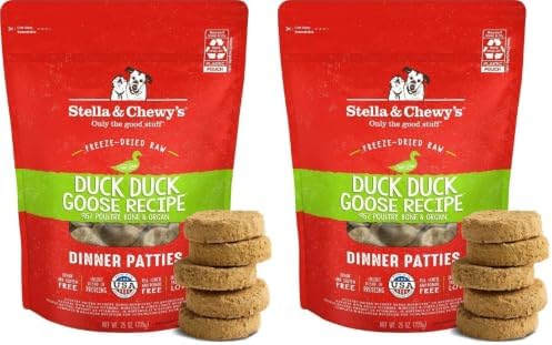 Stella & Chewy's Freeze-Dried Raw Dinner Patties - Duck Duck Goose Recipe - High Protein Grain-Free Puppy & Dog Food - Perfect for Picky Eaters - 25 oz,(Pack of 2)