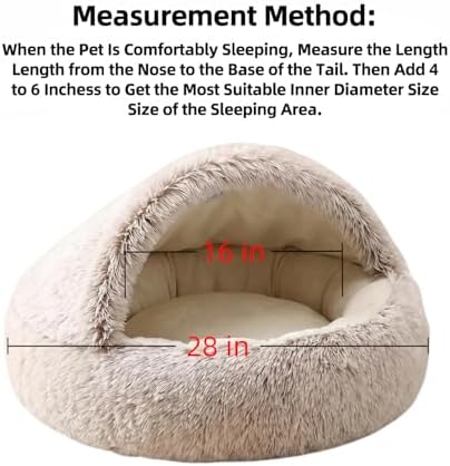 2-in-1 Convertible Cat & Dog Bed Cave with Removable Zipper Hood, Converts to Calming Donut Bed, Reversible Plush & Cooling Ice Silk Cushion (Coffee Color, 28 in Large Size)