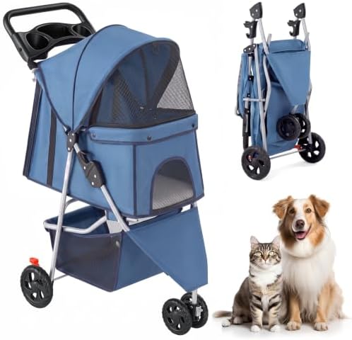 3 Wheel Pet Stroller for Dogs and Cats, Foldable Design
