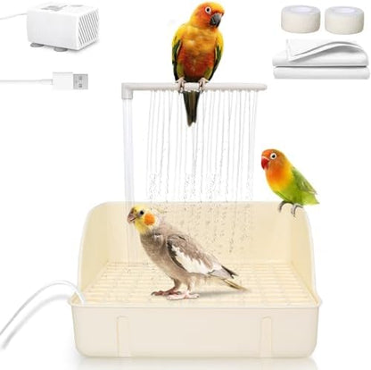 Automatic Parakeet Bird Bath with Pump, Large Bird Shower Fountain