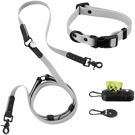 WLK1004N-5SET Luna Small 8FT Adjustable 6-in-1 Waterproof Hands-Free Leash and Collar with LED Flashlight, Bag Dispenser, and Poop Bag Holder, Martini