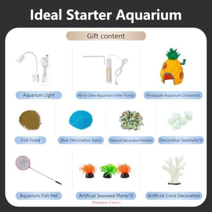 4 Gallon Fish Tank Aquarium Starter Kit with Filter and Light(Medium White)