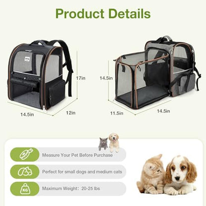 Large Cat Backpack Carrier Expandable Pet Carrier Backpack for Small Dogs Medium Cats Fit Up to 18 Lbs, Dog Backpack Carrier, Foldable Puppy Backpack Carrier for Travel,Black