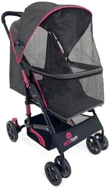 27.2” Buddy Buggies Foldable Pet Stroller - Shock Absorbing Frame with Storage - Machine Washable Fabric - Durable Mesh & UV Protected Retractable Canopy - Cat & Dog Stroller Up to 60lb