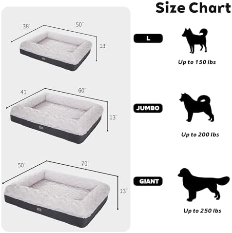 Memory Foam Dog Bed, Extra Large Orthopedic Dog Sofa with Sides and Waterproof Liner, Washable Bolster Pet Bed Couch with Removable Cover, Jumbo | 50 inch, Off-White