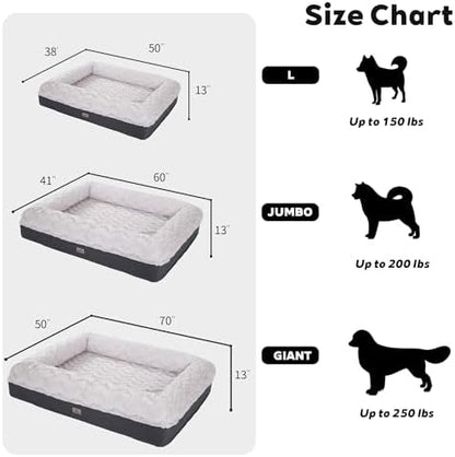 Memory Foam Dog Bed, Extra Large Orthopedic Dog Sofa with Sides and Waterproof Liner, Washable Bolster Pet Bed Couch with Removable Cover, Jumbo | 50 inch, Off-White