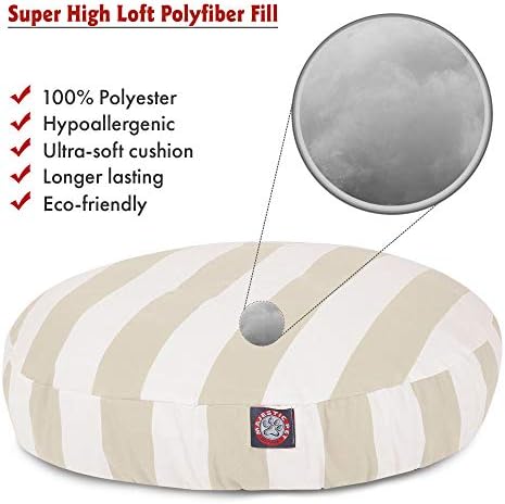 Majestic Pet Indoor Outdoor Vertical Stripe Round Pet Dog Bed with Removable Washable Cover, Sand, Medium