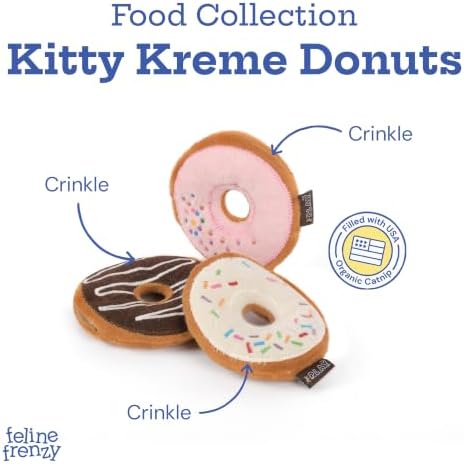 P.L.A.Y. PET Lifestyle and You Feline Frenzy Kitty Kreme Doughnuts Plush Squeaky CAT Toy