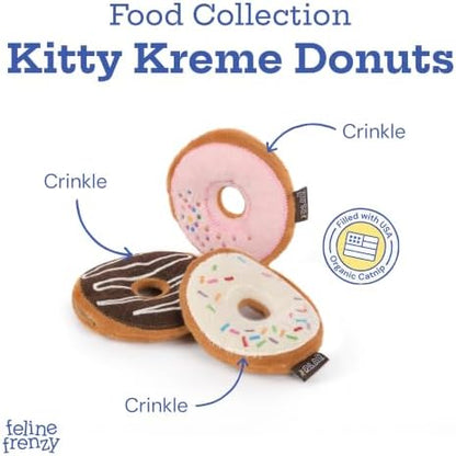 P.L.A.Y. PET Lifestyle and You Feline Frenzy Kitty Kreme Doughnuts Plush Squeaky CAT Toy