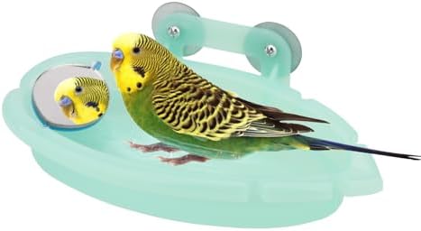 Wontee Bird Bath with Mirror for Small Birds Budgie Parakeet Cage, Green