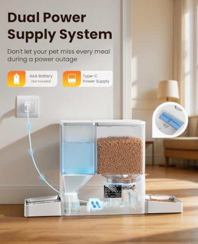 ROJECO Automatic Cat Feeder & Water Dispenser,Button Customizable Feeding