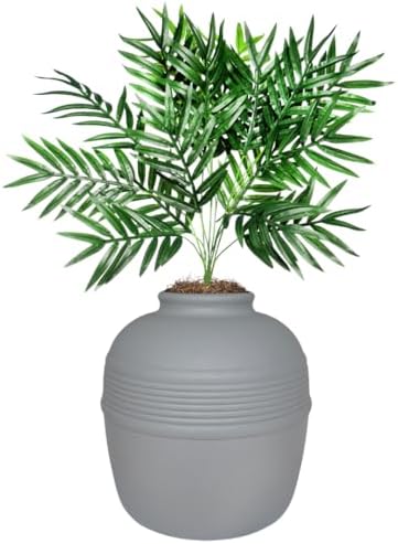 Good Pet Stuff Original Hidden Litter Box Planter, Decorative Cat Litter Enclosure, Carbon Filter, Faux Plant, Easy to Clean, Round Design, Removable Tray, Essentials Kit, Palm Plant, Pebble Gray