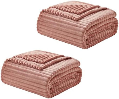 Nestl Rose Throw Blanket for Couch - Cozy Warm Fuzzy Blankets for Women, Set of 2 Small Fleece Throws for Girls - Misty Rose, 50 x 60 Inches