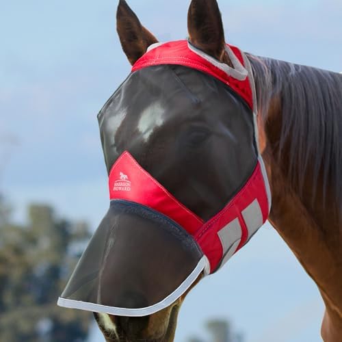 Harrison Howard CareMaster Pro Luminous Horse Fly Mask Large Eye Space Full Face Standard with Nose No Ears Ruby M Cob