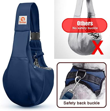 Tomkas Small Dog Sling Carrier - Zipper Pocket & Adjustable Strap - for 3-10 lbs Pets(Dark Blue)