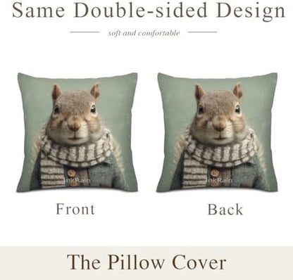 InkRain Winter Animal Cute Squirrel Pillow Cover 26x26 Inch Set of 2 Home Decor Decorative Cotton Linen Illustration Pillowcases for Living Room House Sofa