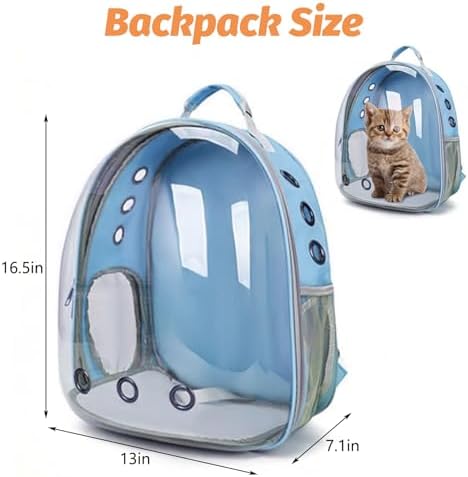 kathson Bearded Dragon Carrier with Harness and Leash Set, Large Reptile Travel Carrier Portable Lizard Backpack Clear Small Animals Carrying Bag for Gecko Hamster Rabbit Hedgehog Kitten (Blue)