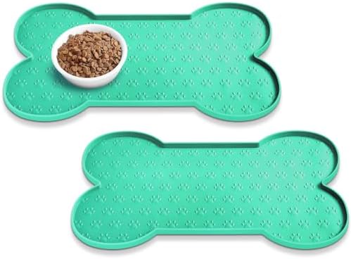 PWTAA Dog Food Mat Anti-Slip Silicone Dog Bowl Mat Thicker Pet Placemat Waterproof Cat Feeder Pad with Raised Edge Puppy Kitten Feeding Mats Suitable Small Medium-Sized Dogs Cats Eating Tray - 2PCS
