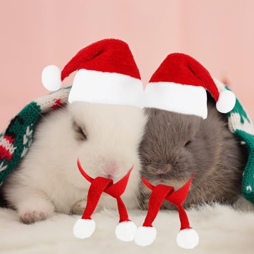 FOIMAS 12pcs Christmas Pet Chicken Hat Scarf Set Small Animal Hat Costume Set for Hen Duck Hamster Guinea Pig Rabbit Kitty Puppy Parrot Lizard Xmas Party Supply