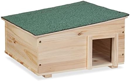 Relaxdays Hedgehog House, Wooden, Pet Hotel With Base, 2 Chambers, Winter Shelter, HxWxD: 21.5x40x40 cm, Brown