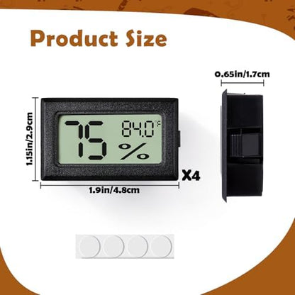 Vodolo Reptile Thermometer and Humidity Gauge,4PCS Digital Adhesive Reptile Hydrometer Thermomete Tank Accessories Pet Supplies for Tortoise Habitat,Chameleon Cage,Iguana,Tree Frog Terrarium