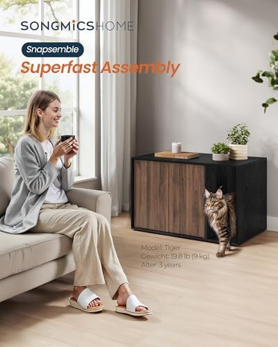 SONGMICS HOME Cat Litter Box Enclosure, Snapsemble Superfast Assembly