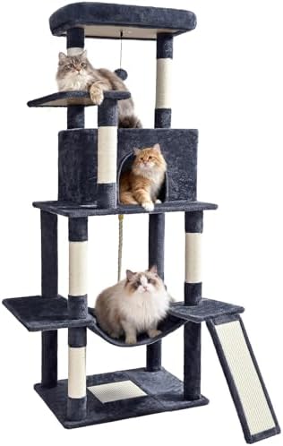 Cat Craft Cat Tree 63 Inch Cat Tower for Indoor Cats, Multi-Level Cat Tree for Large Cats 20 lbs+ Heavy Duty Cat Tower with Sisal Scratching Posts, Hammock, Condo and Extended Platform, Dark Grey