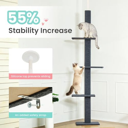 Max & Marlow 95-108" Floor to Ceiling Cat Tree for Indoor Cats, Dark Grey