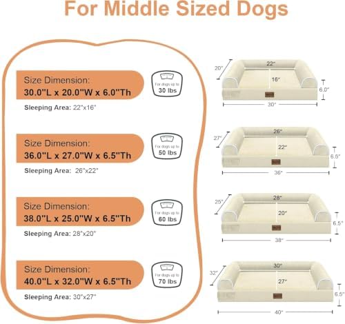 NANUYA Orthopedic Dog Bed for Large Dogs, 36 x 27 Inch, Beige