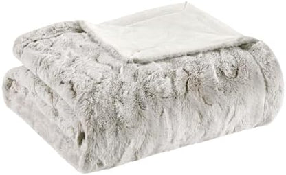 Madison Park Zuri Faux Fur Reversible Throw Blanket, 50 x 60, Snow Leopard