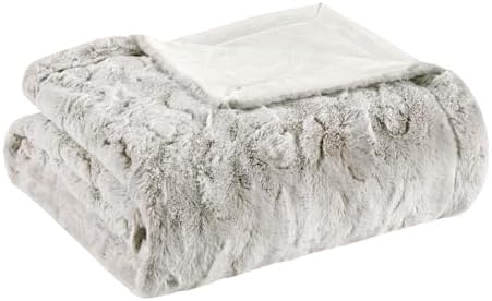 Madison Park Zuri Ultra Soft Faux Fur King Blanket Reversible, Snow Leopard