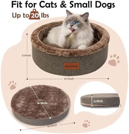 Calming Round Cat & Dog Bed for Kittens, Soft Memory Foam Cat Bed