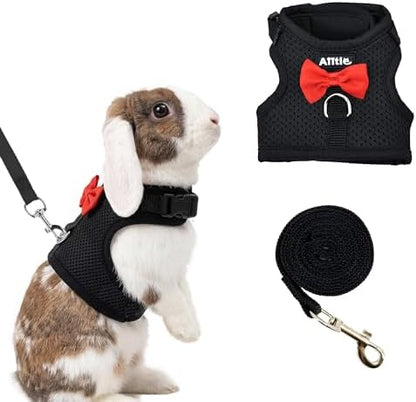 AIITLE Breathable Bunny Harness and Leash Set with Cute Bow, Black S