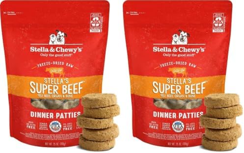 Stella & Chewy's Freeze-Dried Raw Dinner Patties - Beef Recipe - High Protein Grain-Free Puppy & Dog Food - Perfect for Picky Eaters - 25 oz,(Pack of 2)