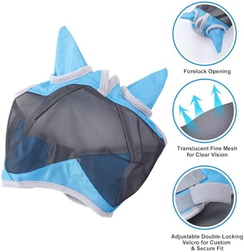 Horse Fly Mask with Ears, Breathable Fine Mesh Pale Blue Cob