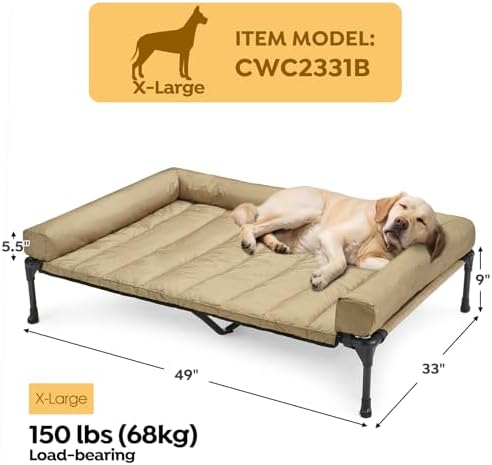 Veehoo Outdoor Elevated Dog Bed with Waterproof Bolster Cushion, Cooling