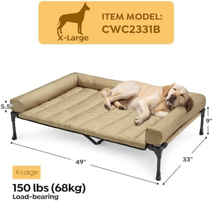Veehoo Outdoor Elevated Dog Bed with Waterproof Bolster Cushion, Cooling
