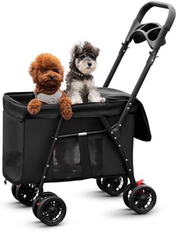 Pet Stroller Cat Dog Stroller Travel Folding Pet Carriers（Black）