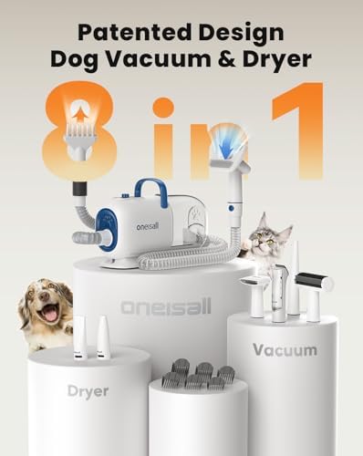 oneisall 8-in-1 Dog Grooming Vacuum & Dryer for Shedding/Drying/Trimming