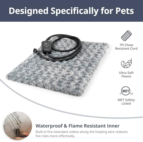 Adjustable Temperature Cat Heating Pad, 17.7"x15.7", 55W, Light Gray
