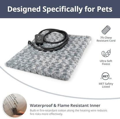 Adjustable Temperature Cat Heating Pad, 17.7"x15.7", 55W, Light Gray