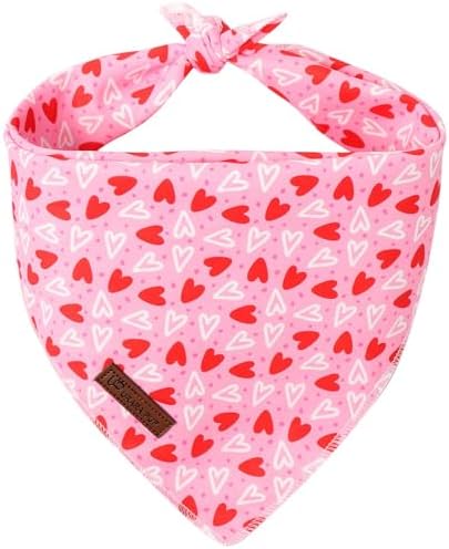 Valentine’s Dog Bandana, UP URARA PUP Valentine Triangle Bid Red Love Heart Scarf for Girl Boy Small Medium Dogs or Cats, Adorable Puppy Wedding & Valentine’s Bandana, Sweat Cotton Pet Kerchief,S