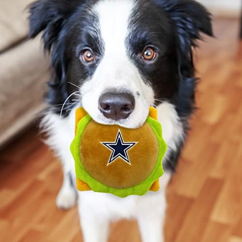 Pets First NFL Dallas Cowboys Stadium Cheese Burger Plush Dog & Cat Squeak Toy with Beautiful Team Name & Logo