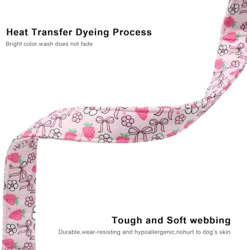 Lionet Paws Spring Dog Collar- Cute Strawberry Pink Dogs Collar with Plastic Buckle and Bowtie Pendant,Dog Collar for Small Medium Dogs